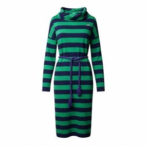 VTG Lacoste David Crystal 70s Green Blue Striped Green Dress Preppy Belted Cowl